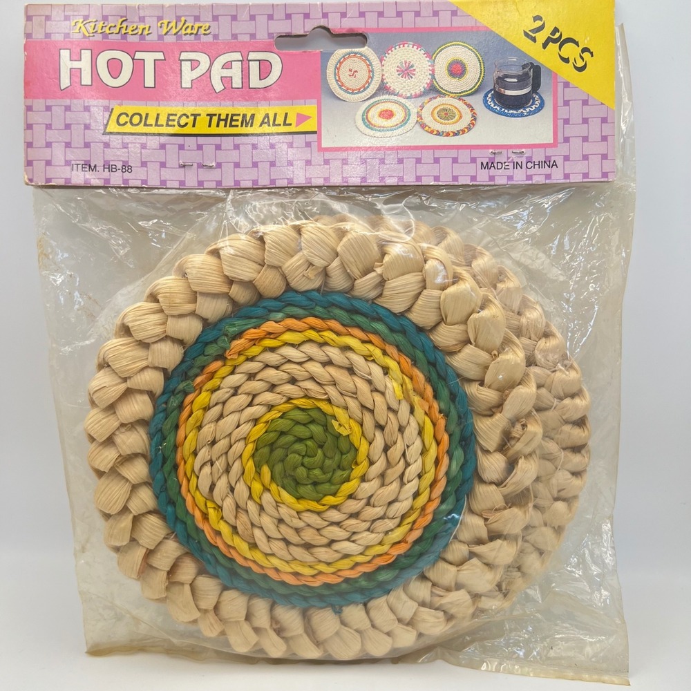 Kitchenware Hot Pad 2 Pack Raffia Weave New Old Stock VTG 90s Kitsch Deadstock